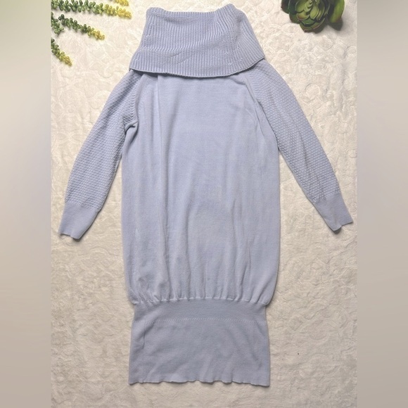 Karen Millen Wool Blend Cowl Neck 3/4 Sleeve Knit Mini Sweater Dress Light Blue - Picture 2 of 16